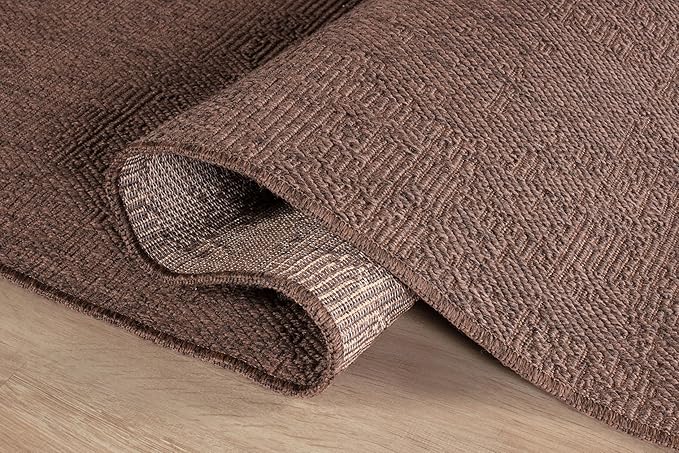 CAMILSON Easy Jute Rug 8x10, Indoor Outdoor Brown Color Fiber Area Rugs for Living Room Patio and Kitchen Rug, Solid Boho Woven Design, Easy-Cleaning, Washable Outside Carpet Alfombras (8 x 10)