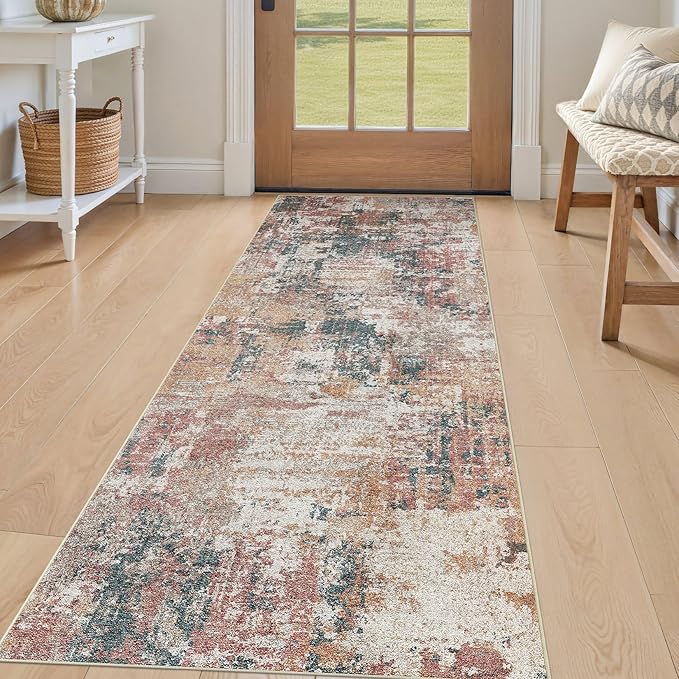 Tortania 3x10 Runner Rug for Entryway: Neutral Washable Soft Thin Area Rugs - Non Slip Indoor Carpet for Hallway Living Room Bedroom Dining Room Office Nursery Home Floor Decoration - Colorful Multi
