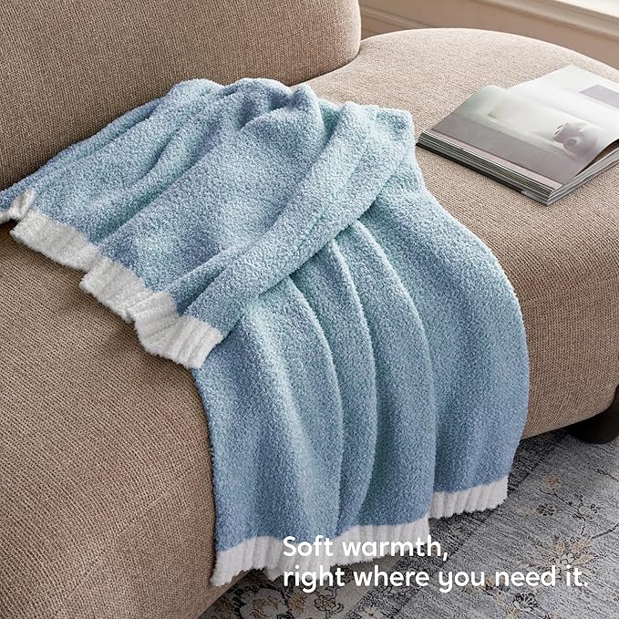 Joiedomi Throw Blanket for Couch Bed Sofa, Blue Knitted Blankets Gifts for Women Mom Girls, Cozy Cute Soft Throw Home Room Decor Aesthetic for Women Mothers Birthday Gifts 50x60 Inches