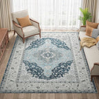 Topllen Washable Area Rug - 4'x6' Boho Living Room Rug, Non-Slip Soft Rugs Indoor for Bedroom Dining Room Office, Vintage Throw Carpet Stain Resistance (Blue, 4x6ft)