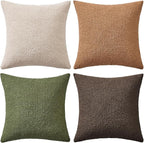 MIULEE Pack of 4 Decorative Textured Boucle Throw Pillow Covers 18x18 Inch Green Brown Accent Solid Pillow Cases Soft Couch Cushion Covers Modern Farmhouse Boho Chair Sofa Bed Livingroom Home Decor