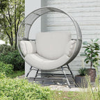 Egg Chair Outdoor Indoor, Oversized Rattan Chair with Thicken Cushion, 350LBS Capacity Wicker Patio Lounge Chair, Basket Chair for Living Room Balcony Porch Backyard, Grey/Light Grey
