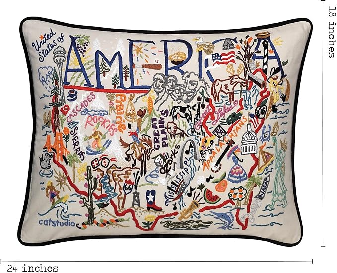 Catstudio United States of America Embroidered Pillow - U.S.A. Souvenir Decorative Throw Pillow with Original Artwork for Patriots, Travel Souvenir