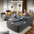 104" Cloud Sectional Couches for Living Room,L Shaped Boneless Couch in A Box,Sleeper Sofa with Comfy Chaise No Assembly Required,Grey