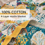 Boho Throw Blanket for Bed, Double Sided Floral Decorated Bohemian Couch Blanket, Lightweight Breathable 100% Cotton Throw Blanket,Room, Farmhouse, Bed Decor (Happiness,50"x60")