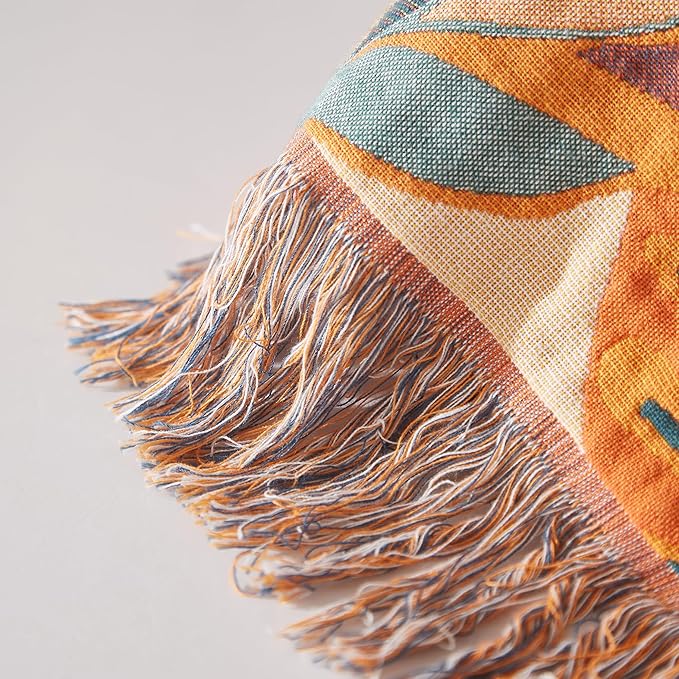 Boho Throw Blanket for Bed 80”x90”, 100% Cotton Woven Blanket for Couch Sofa, Ultra Soft 4-Layer Muslin Quilt with Floral Printed, Farmhouse Bed Blanket/Cover for Living Room Decor