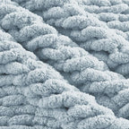 Carriediosa Chunky Knit Throw Blanket 60" X 80" Twin, 100% Hand Made Large Chenille Loop Yarn Soft Fluffy Throws for Couch Sofa Bed, Big Crochet Cozy Heavy Thick Cable Woven Blanket, Light Blue