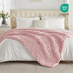 Carriediosa Chunky Knit Throw Blanket 50" X 60", 100% Hand Made Large Chenille Loop Yarn Soft Fluffy Throws for Couch Sofa Bed, Big Crochet Cozy Heavy Thick Cable Woven Blankets, Dusty Pink