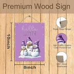 Purple Hello Winter Snowman Hanging Wooden Signs 10x8, Snowman Winter Signs, Winter Door Sign, Purple Snowman Winter Snowflakes Home Room Office Hanging Wall Decor