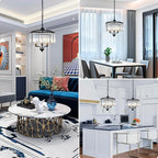 Modern Crystal Chandelier Dining Room Black Gold Farmhouse Glass Pendant Light Fixture 3 Light Adjustable Hanging for Kitchen Island Foyer Bedroom Living Room Hallway