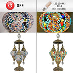 Mozaist Turkish Mosaic Lamp with Bulb – 3 Globe Tiffany-Style Moroccan Table Light (Multi-Colored)