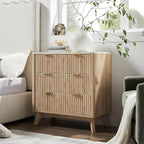 T4TREAM Fluted 3 Drawer Dresser, 32" Tall Modern Chest of Drawers with Faux Marble Top, Curved Profile Design, Wood Drawer Organizer for Bedroom, Living Room, Hallway, Entryway, Natural Oak