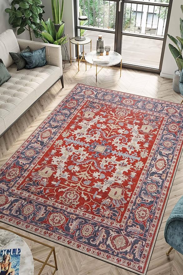 Keen Home Design 6x9 Rug - Machine Washable Area Rug with Non-Slip Backing, Ideal for Living Room, Dining Room, Bedroom - Vintage, Easy Clean, Durable, Low Pile Rug - (6' x 9')