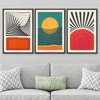 SIGNWIN Framed Canvas Print Wall Art Set Mid-Century Rising Sun & Color Blocks Abstract Geometric Illustrations Graffiti & Street Art Modern Art for Living Room, Bedroom, Office - 16"x24"x3 Black