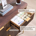 T4TREAM 7-Drawer Dresser Fluted Design, with Gold Accents (Dark Walnut)