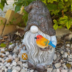 Mood Lab Garden Gnome - Stone Gnome Figurine - 9.1 Inch Tall Lawn Statue with Bird - for Outdoor or House Decor