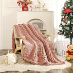 WESHIONGOO Chunky Knit Blanket Throw 50"×60" Knitted Throw Blankets for Couch Bed Fluffy Soft Blanket with Jumbo Chenille Yarn Thick 100% Handmade (Pink)