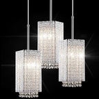 MO&OK 3 Pack Crystal Chandelier Modern Pendent Lights Adjustable Hanging Lighting with Metal Lampshade Rectangle Chandeliers for Kitchen Island Dinningroom,Entrance Living Room H9.8 xD5.2 Chrome