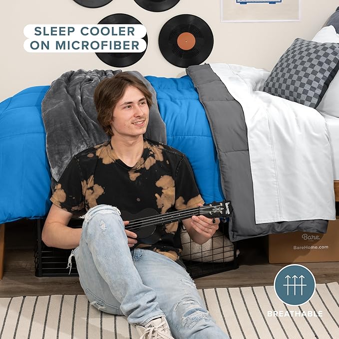 Bare Home Comforter - Twin/Twin Extra Long - Reversible Colors - Goose Down Alternative - Ultra-Soft - Premium 1800 Series - All Season Warmth - Bedding Comforter (Twin/Twin XL, Grey/Medium Blue)