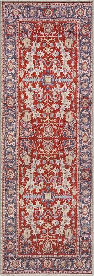 Keen Home Design 2x10 Rug - Machine Washable Runner Rug with Non-Slip Backing, Ideal for Hallway, Entryway, Kitchen, Laundry Room - Vintage, Easy Clean, Durable, Low Pile - (2'6" x 10')