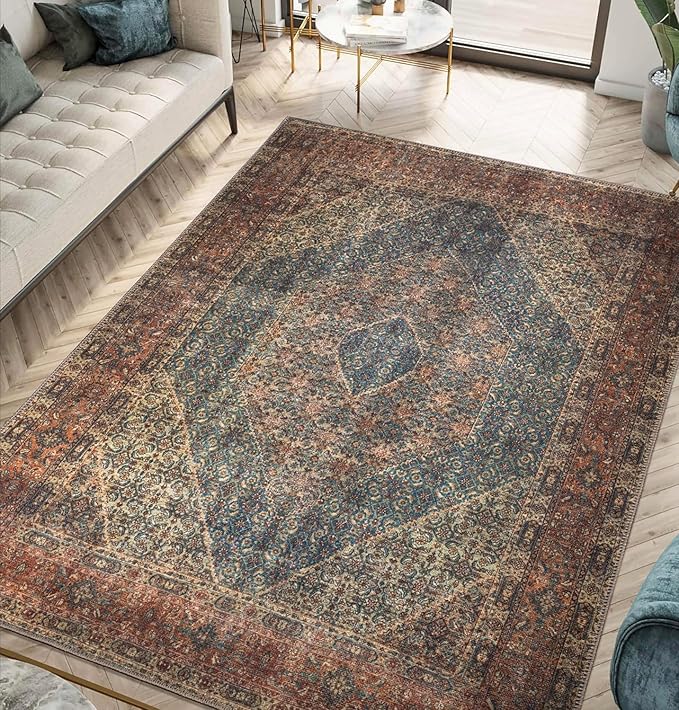 Keen Home Design 4x6 Rug - Machine Washable Area Rug with Non-Slip Backing, Ideal for Living Room, Dining Room, Bedroom - Vintage, Easy Clean, Durable, Low Pile Rug - (4' x 6')