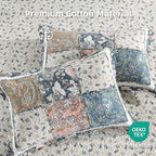 Yvooxny 3-Piece Quilt Set Queen Size Quilted Bedspread Reversible Country Style Blue Floral Paisley Real Patchwork Bedding Quilt Set with Ruffles with Pillowcases for All Seasons, 98 * 90 Inches