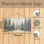 Winter Pine Tree Deer Wooden Sign, 12x6 inches, Rustic Wall Decor for Home, Office or Gifting