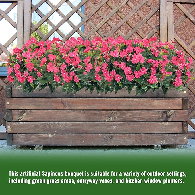 UUqueeten Fall Decorations for Home Fake Fall Flowers Fake Plants Artificial Impatiens Bouquet Flowers for Outdoors Silk Faux Flowers Impatiens Plants Decor Indoor Planters 15.7" (Rose Red) 8PCS