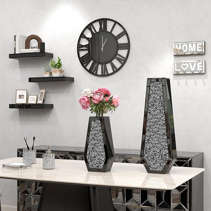 SHYFOY Large Wall Clock - 23.6" Modern Black Wall Clock with Roman Numerals, Decorative Wall Clocks for Living Room, Bedroom, Office - Easy to Hang, Silent Non-Ticking