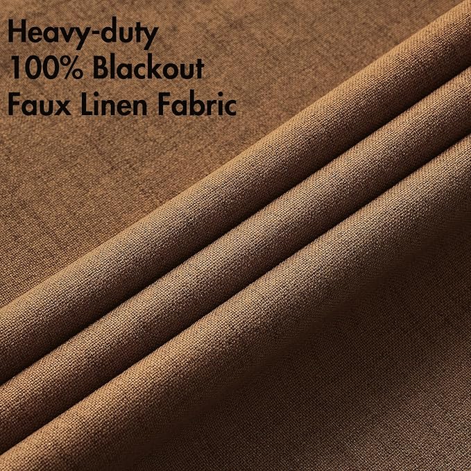 MIULEE Linen Curtains for Bedroom 100% Blackout Thermal Insulated Brown Grommet Room Darkening Curtains & Drapes Fall Decor for Living Room Nursery 52 x 90 Inch (2 Panels)