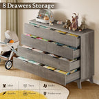 53" Tall Dresser for Bedroom, 8-Drawer Fluted Chest of Drawers, Modern Wood Highboy with Metal Slides and Handles, Anti-Tip Kit, Vertical Clothes Storage Organizer for Apartment, Closet