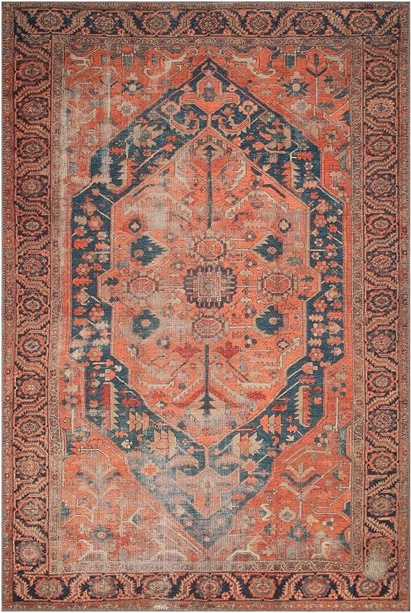 Keen Home Design 5x7 Rug - Machine Washable Area Rug with Non-Slip Backing, Ideal for Living Room, Dining Room, Bedroom - Vintage, Easy Clean, Durable, Low Pile Rug - (5' x 7')