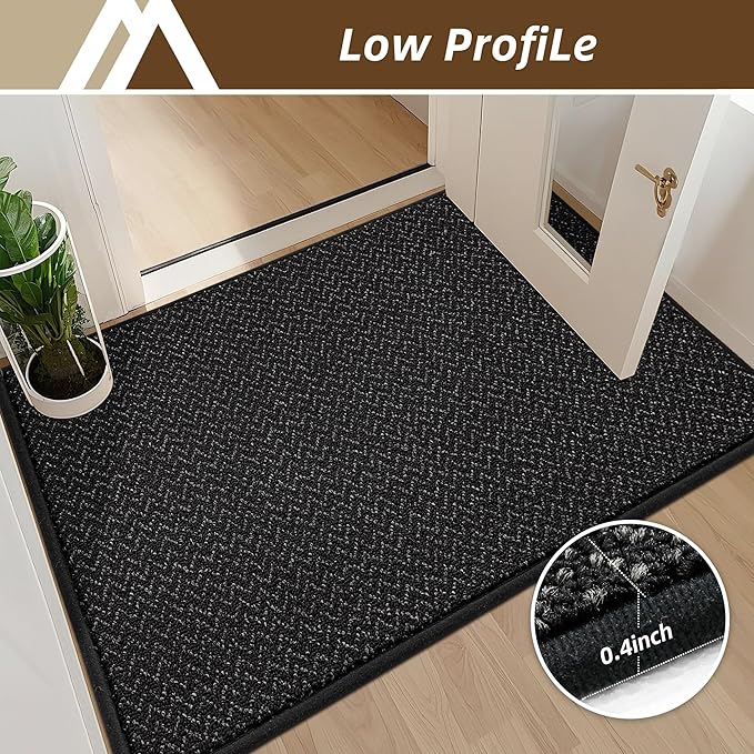 COSY HOMEER-Door-Mat 32"x48" Non Slip Absorbent Entryway Rugs Dirt Trapper Doormats Washable Entrance Mats Low Pile Welcome Floor Mat for Front Back Door and Entry Mats,Black