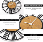 1st owned Wall Clocks for Living Room Decor,20" Vintage,Round Silent Non Ticking,Black Metal,Modern Wood Clocks for Home Bedroom,Kitchen,Garden,Office,Cafe,Modern Wall Decoration -Roman Numerals