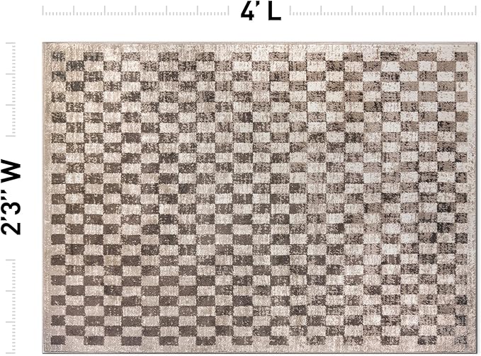 Rugshop Beige Checkered Area Rug – Textured Grid Pattern Carpet for Living Room, Bedroom, or Office – Neutral Contemporary Soft Floor Décor 2' 3" x 4' Beige
