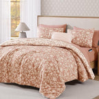 Queen Comforter Set -7 Pieces Clay Pink Floral Comforter Set for All Seasons, Bed in a Bag Queen with Botanical Flowers Comforter, Sheets, Pillowcases & Shams