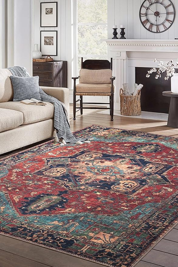 Keen Home Design 9x12 Rug - Machine Washable Area Rug with Non-Slip Backing, Ideal for Living Room, Dining Room, Bedroom - Vintage, Easy Clean, Durable, Low Pile Rug - (9' x 12')