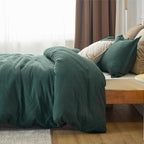 Bedsure Cotton Duvet Cover Queen - 100% Cotton Waffle Weave Forest Green Duvet Cover Queen Size, GentleSoft™ and Breathable Bedding Set for All Season, 3 Pieces, 90"x90"