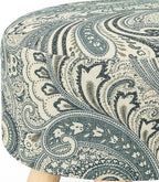 Asense Small Round Ottoman Foot Rest Stool Linen Padded Seat Footstool Ottoman with Anti-Slip Wooden Legs (Blue+Beige,Linen)