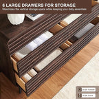 RedLemon 6 Drawers Dresser for Bedroom, 54'' Wide Mid Century Modern Wood Fluted Double Dresser, Chest of Drawers with Tapered Leg for Bedroom, Living Room, Hallway, Closet, Dark Walnut
