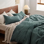 Bedsure Cotton Duvet Cover King - 100% Cotton Waffle Weave Forest Green Duvet Cover King Size, GentleSoft™ and Breathable Bedding Set for All Season, 3 Pieces, 104"x90"