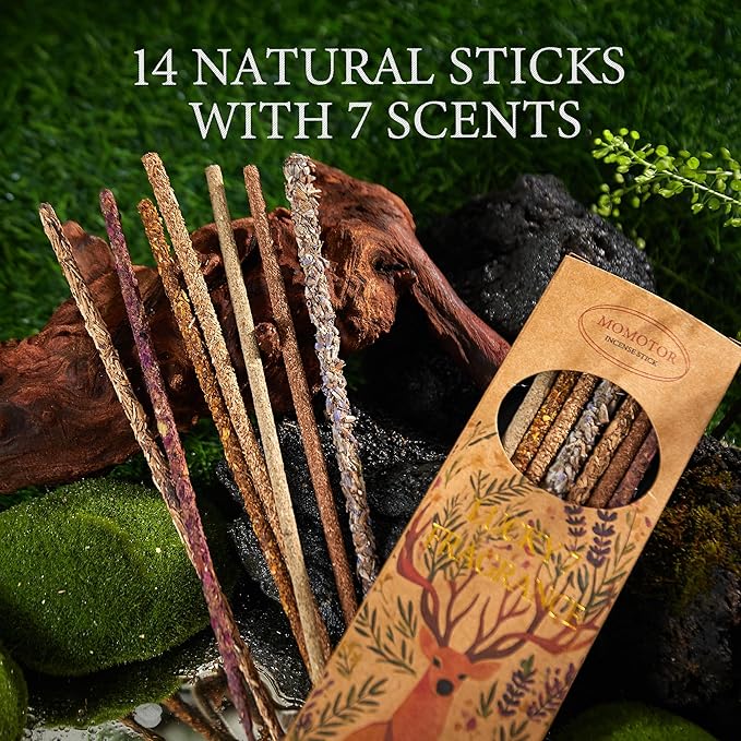 Incense Sticks – 14 Natural Sticks with 7 Scents: Palo Santo, White Sage, Lavender, Rose, Sandalwood, Agarwood & Osmanthus – for Meditation, Spiritual Use & Stress Relief Gifts