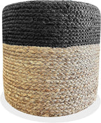 Jute Pouf Ottoman | Footrest Pouf | Hand Braided - Round Boho Pouffe - for Living Room, Bedroom, Nursery (16"x16"x16") Black