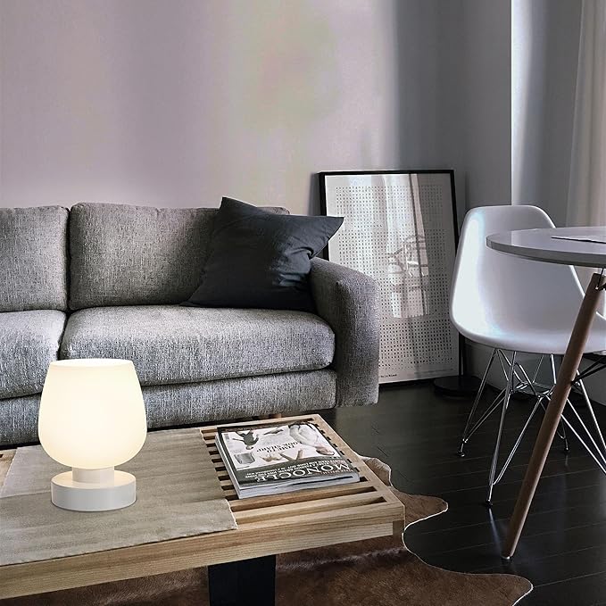 Touch Bedside Lamp, Mini Stepless Dimmable Table Lamps for Bedroom for Night Stands, Small Desk Lamp with Brightness Memory, USB Charging Ports, Warm LED Bulb, White, Round Shape, 1 Set