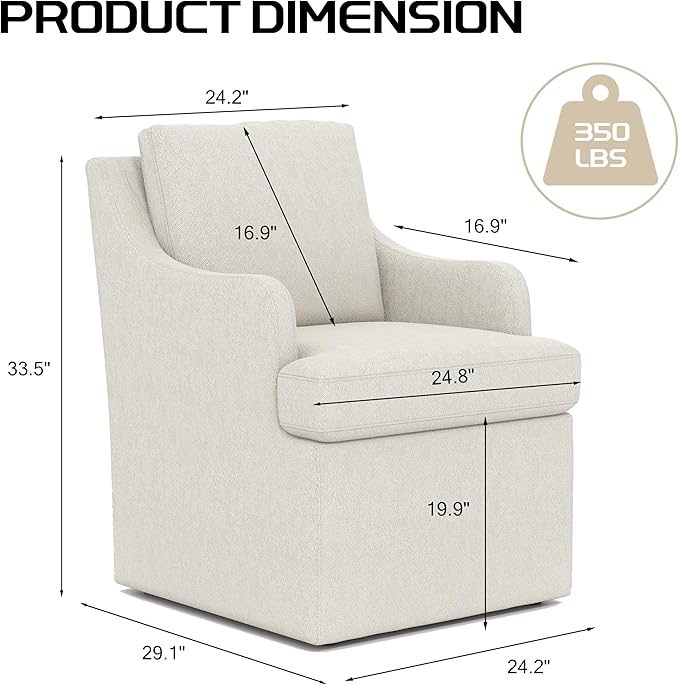 VKNOW Upholstered Dining Chairs, Modern Kitchen Chairs Dinner Chairs with 4 Casters, Linen Armchair for Bedroom Reading Room Living Room, Beige