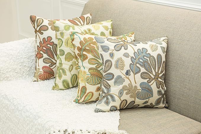 Mika Home Set of 2 Jacquard Tropical Leaf Pattern Throw Pillow Covers Decorative Pillowcase 22X22 Inches,Coral Cream