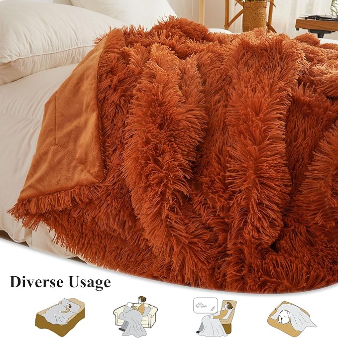 XeGe Luxury Faux Fur Throw, Burnt Orange Soft 50x60 Fluffy Blanket, Shaggy Plush Decorative Couch Throw, Cute Furry Fuzzy Blanket for Sofa Bed, Burnt Orange