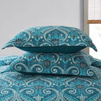 Travan 3-Piece Cotton Quilt Set Quilted Bedding Set for All Season, Cyan Blue Flower, King Size