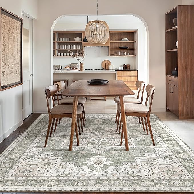 GENIMO 5x8 Area Rugs for Living Room, Machine Washable Low Pile Rugs, Chenille Non Alip Vintage Rug for Bedroom, Dining Room, Home Office, Moonlight