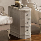 Nightstand with Charging Station, Vintage Wood End Table with 3 Drawer, Victoria Narrow Side Table, Slim Bedside Tables for Bedroom, Pre-Installation, Light Gray